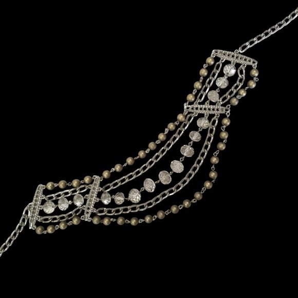 Sparkly Choker Necklace 5 Strands of Crystals, Beads and Chains - Picture 5 of 10